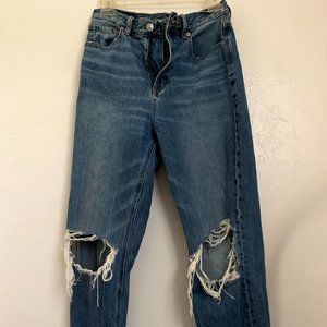 Highest Rise American Eagle Mom Jeans; distressed; barely used; 4 Short